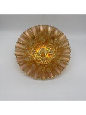 Northwood Marigold Good Luck Carnival Bowl Pie Crust Edged, Antique Glass 8 3/4"